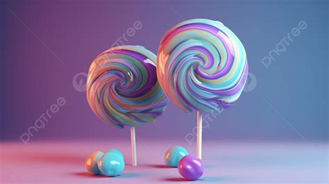 Pastel Colored Background With 3d Rendered Cartoon Lollipop, Sugar ...