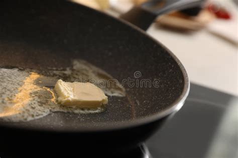 Frying Pan With Melted Butter On Stove Stock Image Image Of Melted Natural 147864951