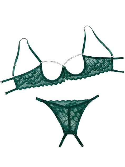 Snapklik Womens Sexy Underwire Floral Lace Sheer Lingerie Set See Through Bra And Panty 2
