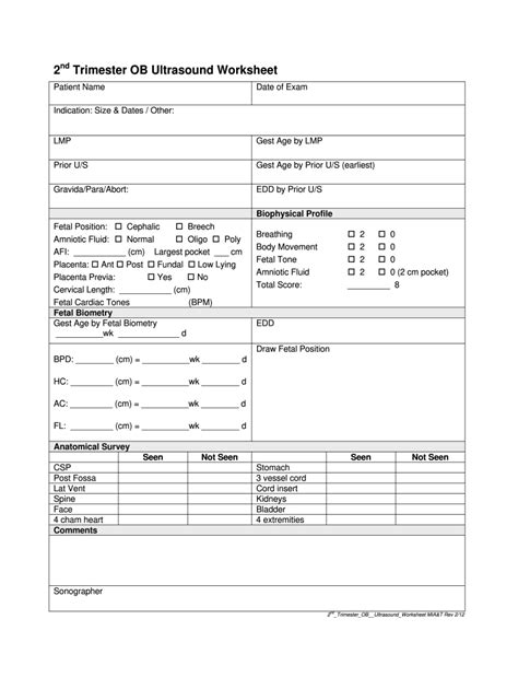 Fillable Online Nd Trimester Ob Ultrasound Worksheet Mia Fax Email