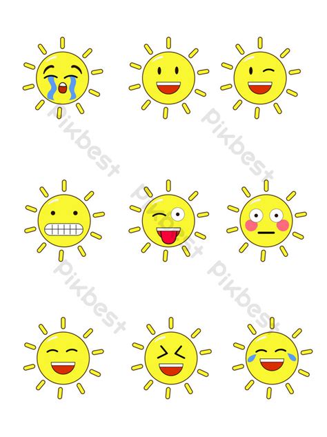 9 Cute Sun Emoji Sticker Vector Icons Available For Commercial Use PNG ...