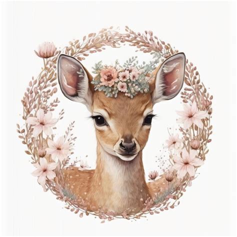 Premium Photo | Beautiful watercolor realistic fawn in a romantic ...