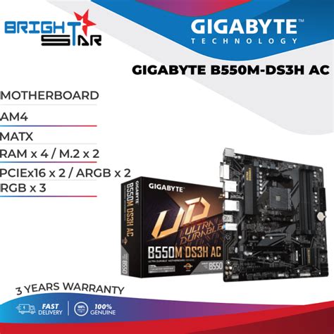 Mb Gigabyte B550m Ds3h Ac Am4 Matx Ram X 4 M 2 X 2 Pciex16 X 2 Argb X 2 Rgb X 3