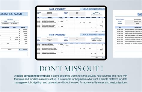 Basic SpreadSheet Template in Excel, Google Sheets - Download ...