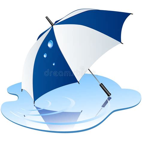 Rain Drops Rippling In Puddle And Umbrella Stock Vector Illustration