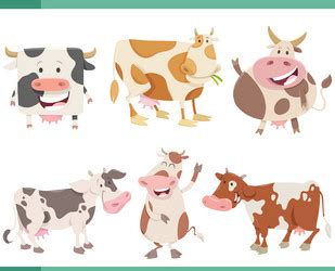 Cartoon happy cows farm animal characters set Vector Image