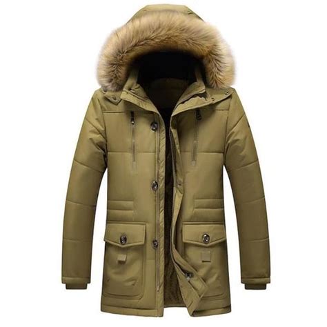 Manteau Hiver Homme Capuche Fausse Fourrure Doublée Polaire Veste