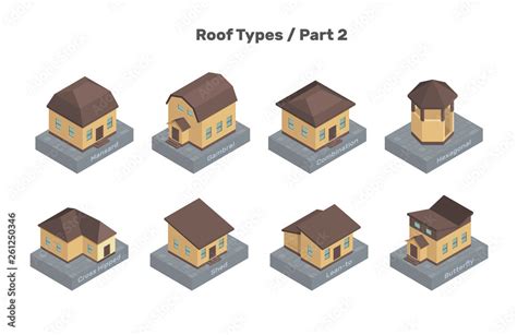 Roof Types Vector Set Colored Isolated Illustrations Of Isometric Houses The Modern Types Of