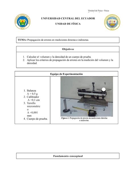 Propagaci N De Errores En Mediciones Indirectas Unidad De F Sica