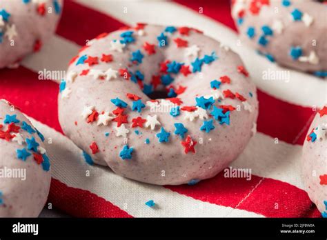 Homemade American Festive Donuts with Red White Blue Sprinkles Stock ...