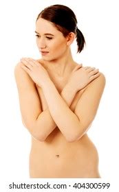 Beautiful Undressed Woman Covering Her Breast Stock Photo 296238791