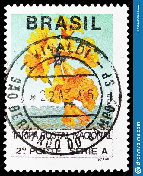 Postage Stamp Printed In Brazil Shows Second National Porte Mark Post