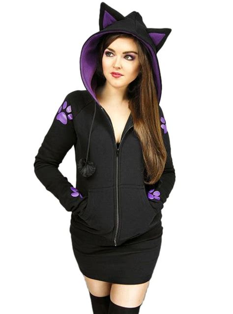 Sweat Chat Rock Gothique Kawaii Hoodie Ears Cat Hoodie Purple