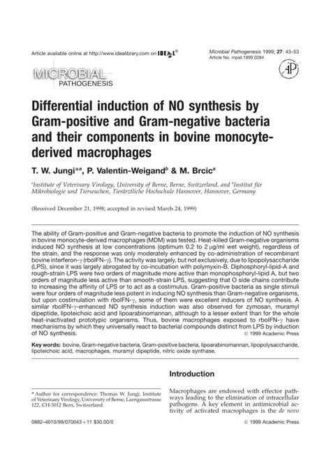 Pdf Differential Induction Of No Synthesis By Gram Positive And Gram