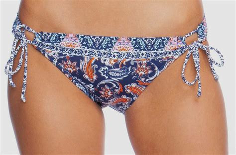 Hobie Womens Juniors Blue Stretch Paisley Hipster Swimwear Bikini