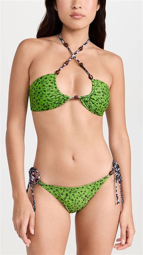 Ganni Recycled Printed Open Bandeau Bikini Top Shopbop