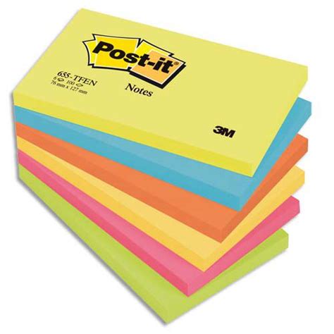 Lot De 6 Blocs Repositionnables Post It Multi Coloris 7 6 X 12 7 Cm