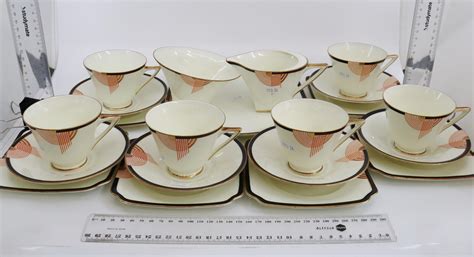 Lot Royal Doulton Art Deco Tea Set For With Trios Creamer Sugar