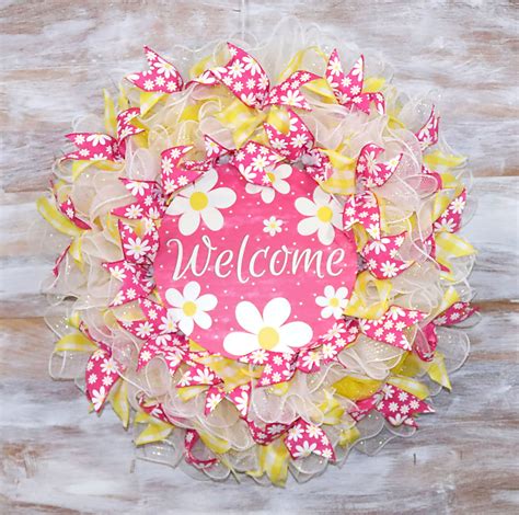 Woodbellmusummer Spring Welcome Purple Yellow Mother S Door Wreath Pink