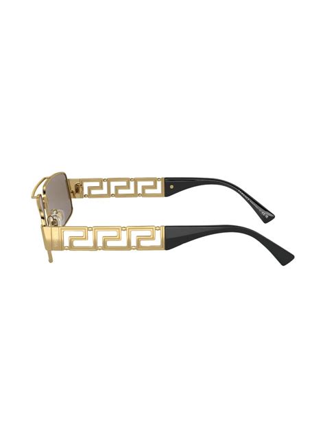 Versace Logo Plaque Rectangular Frame Sunglasses In Goldlightbrown