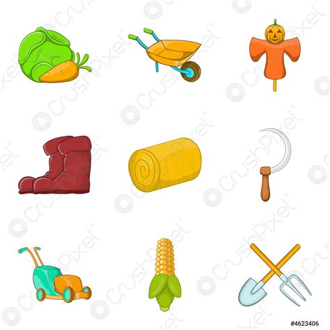 Conjunto de iconos agrícolas estilo de dibujos animados vector de