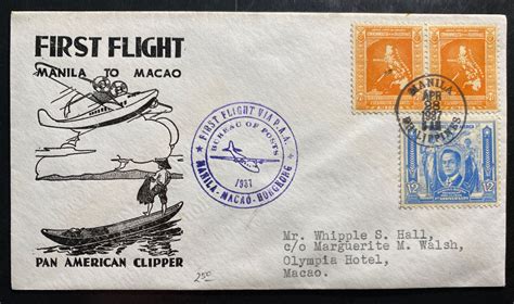 Manila Philippines First Flight Pan American Clipper Cover To