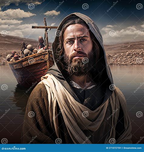 Jesus by the Sea of Galilee. AI Generative. Stock Illustration ...