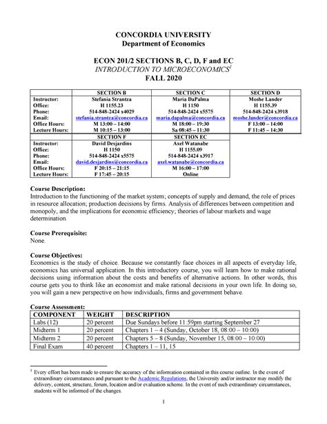 Economics Course Outline Pdf Format Concordia University