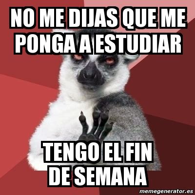 Meme Chill Out Lemur No Me Dijas Que Me Ponga A Estudiar Tengo El Fin