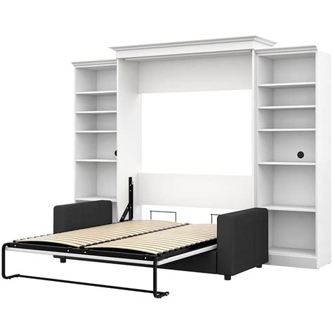 Bestar Versatile Wood Queen Murphy Bed With Sofa Organizers In White