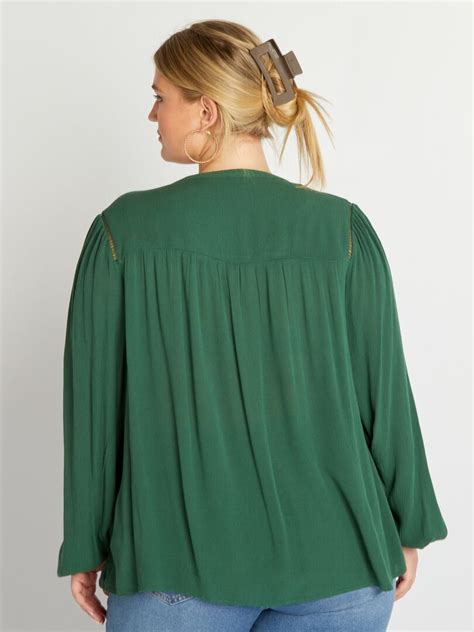 Blouse Fluide Encolure V Vert Kiabi