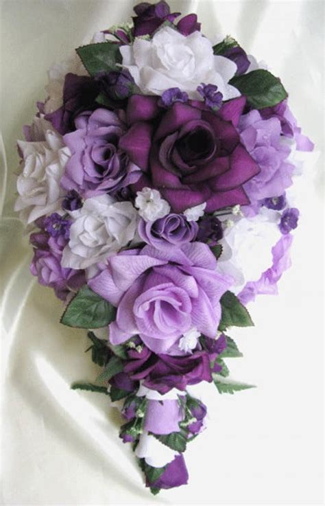 Free Shipping Wedding Bouquet Bridal Silk Flowers Cascade Plum Purple