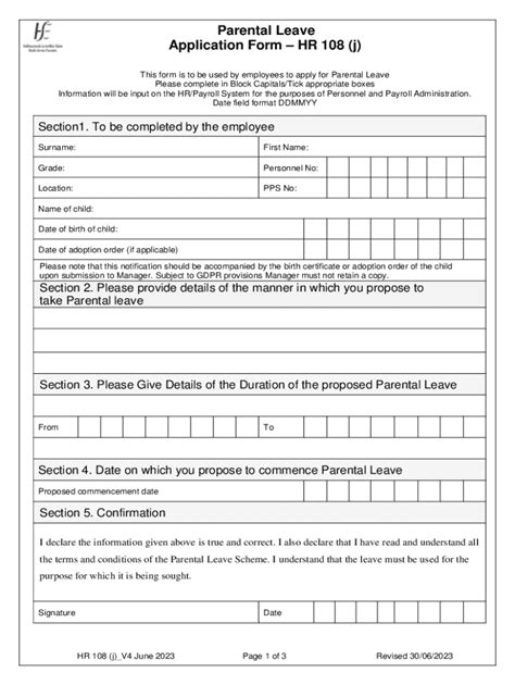 Fillable Online Parental Leave Application Form Fill Online