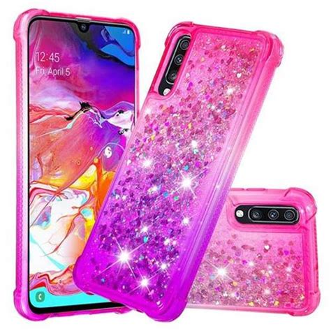 Rainbow Gradient Liquid Glitter Quicksand Sequins Phone Case For Samsung Galaxy A70 Pink