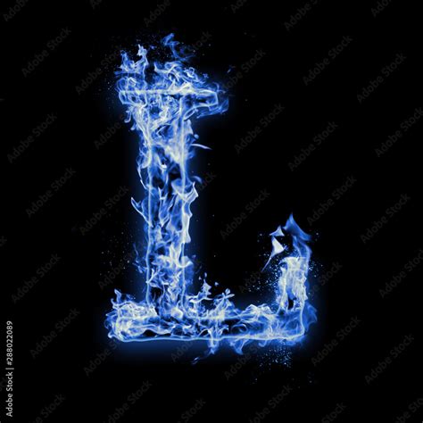 Letter L Blue Fire Flames On Black Isolated Background Realistic Fire