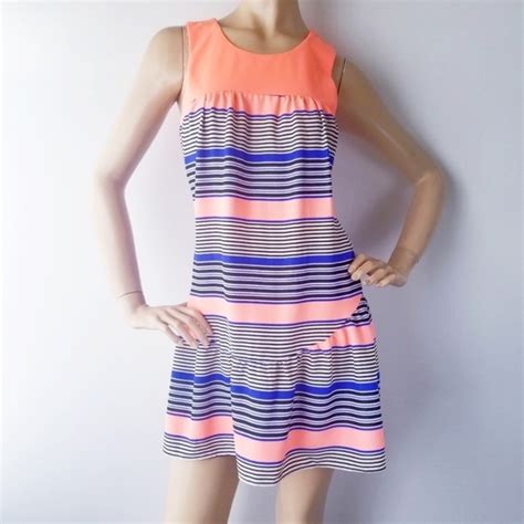 Sugarlips Dresses Sugarlips Blue Orange Striped Drop Waist Dress