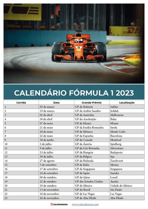 Calendário Da Fórmula 1 2023 Confira As Datas Das Corridas