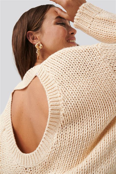 Open Back Knitted Sweater Beige Na