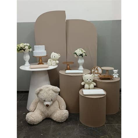 Decoração Chá de Bebê Nude dourado e branco Ursinho