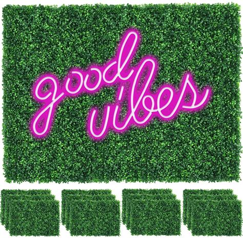 Pcs X Artificial Grass Wall Panels With Pink Neon Sign