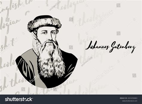 Vector Portrait Johannes Gutenberg German First Stock Vector Royalty