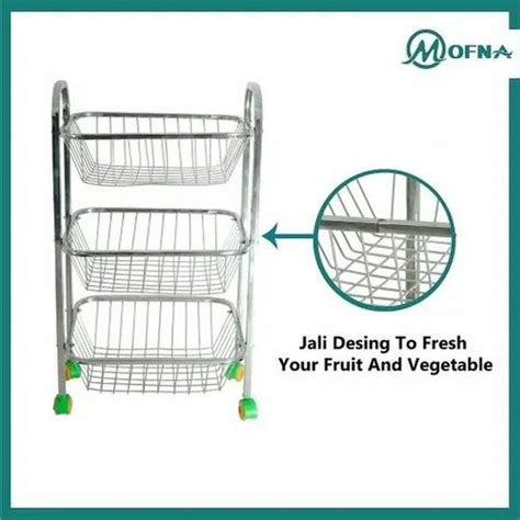 Mofna Stainless Steel Shelf Square Fruits Vegetable Trolley Basket