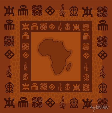 African Hieroglyphs With Africa Map Adinkra Symbols Desert Wall Mural