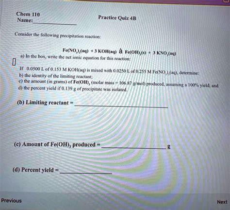 SOLVED Chem 10 Name Practice Quiz 4B Consider The Following