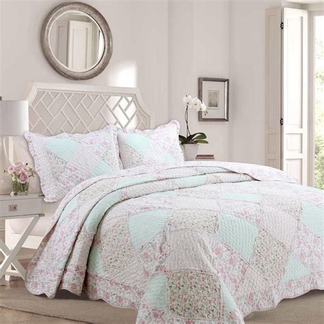 Cozy Line Home Fashions Pastel Floral Rose Garden 3 Piece Soft Pink