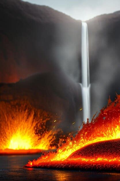 Premium Photo Volcano Lava Golden Magma Flow Nature Landscape