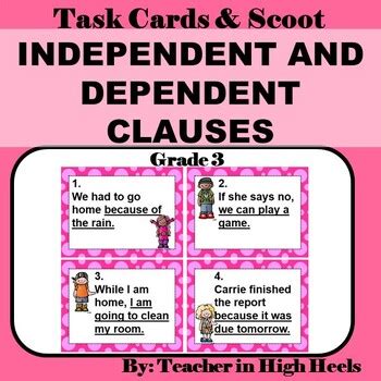 Independent And Dependent Clauses Grammar Task Cards Scoot Game Tpt