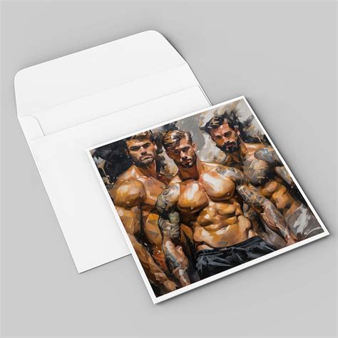Male Throuple Digital Gay Art AI Generated Realistic Art Oil Painting Wall Gay Poster