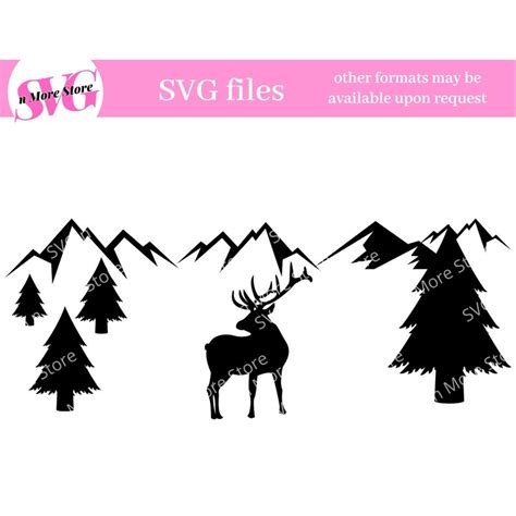 Elk In The Mountains Scene Svg Trees Forest Svg Wildlife Etsy