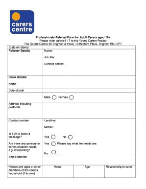 Fillable Online Thecarerscentre To Fill In And Send Us An Adult Carers